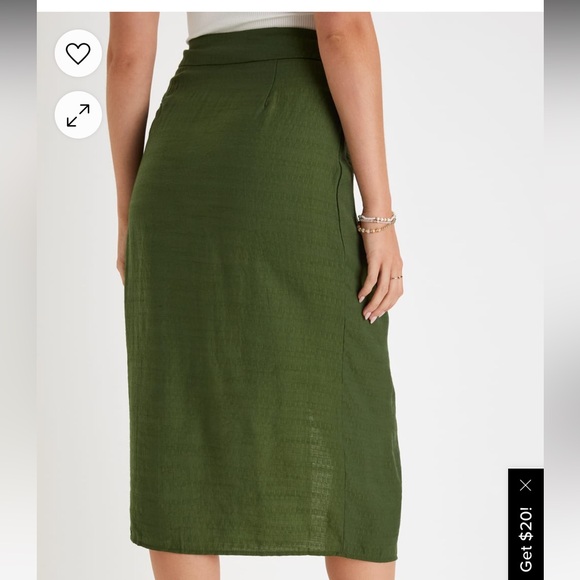 Lulus Sunny Day Memories Olive Green Twist-Front Midi Skirt - Picture 3 of 4